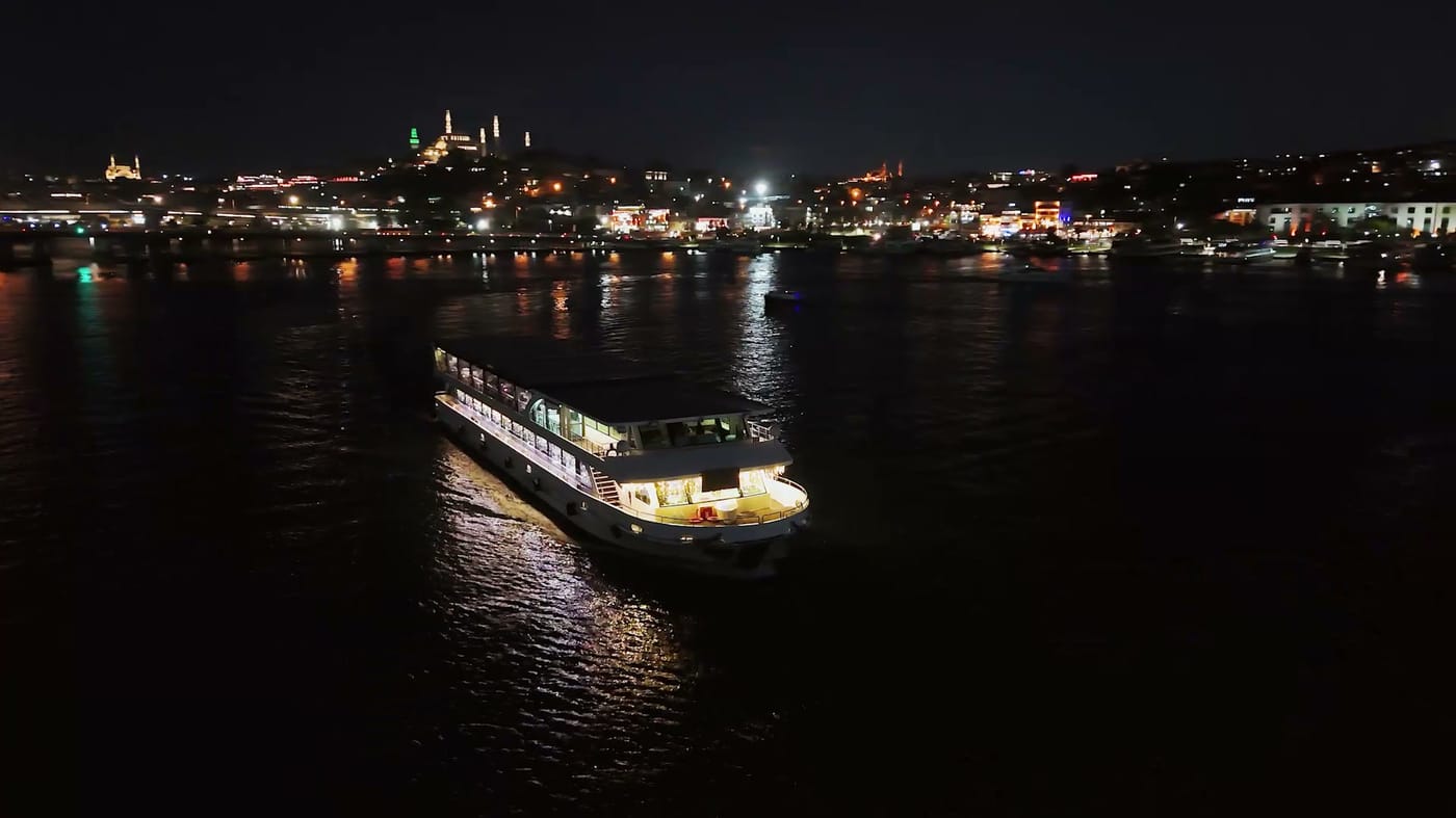 Aerial view of the boat on the Bosphorus