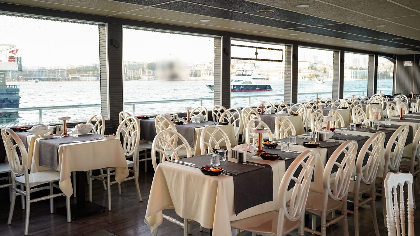 Main deck dining hall on a Bosphorus dinner cruise